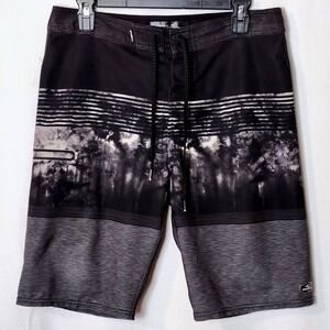 O'Neill Hyperfreak Mens Board Shorts Size 30 Black Gray Swim‎ Trunks
